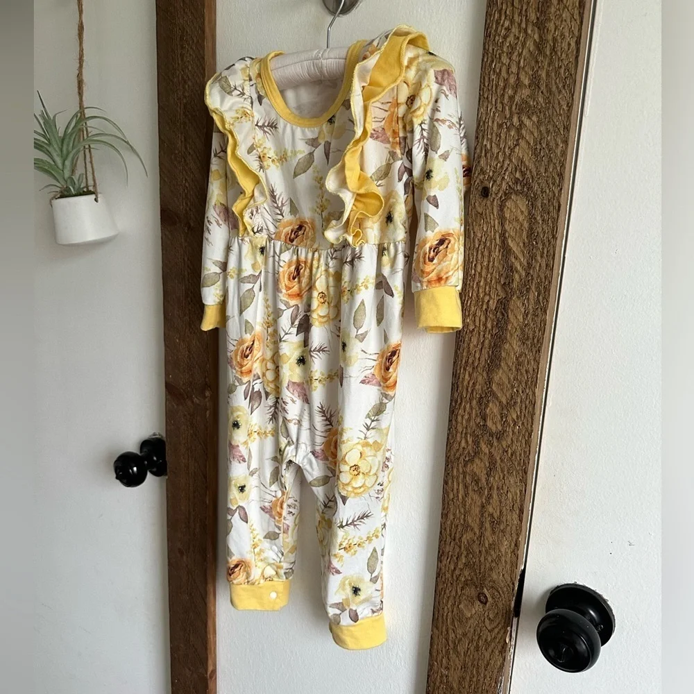 Boutique Harvest Rustic Floral Jumpsuit Romper Pajamas Baby Girl 12-18 Months